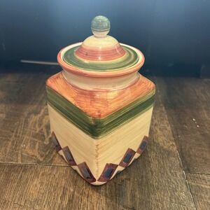 Horchow Italy Hand Painted Ceramic Canister Square Mediterranean Jar‎ 5361/22